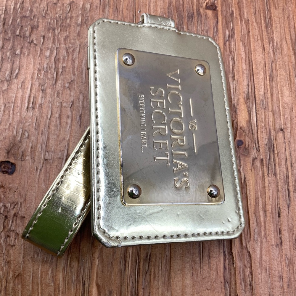 Victoria's Secret Gold Metallic Studded Strap Luggage Tag Key Chain